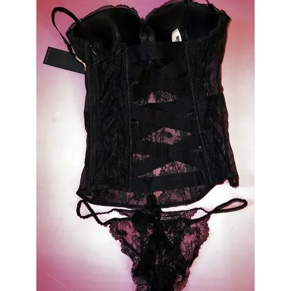 Victoria's Secret DESIGNER COLLECTION 34C,36C CORSET bustier panty BLACK crystal